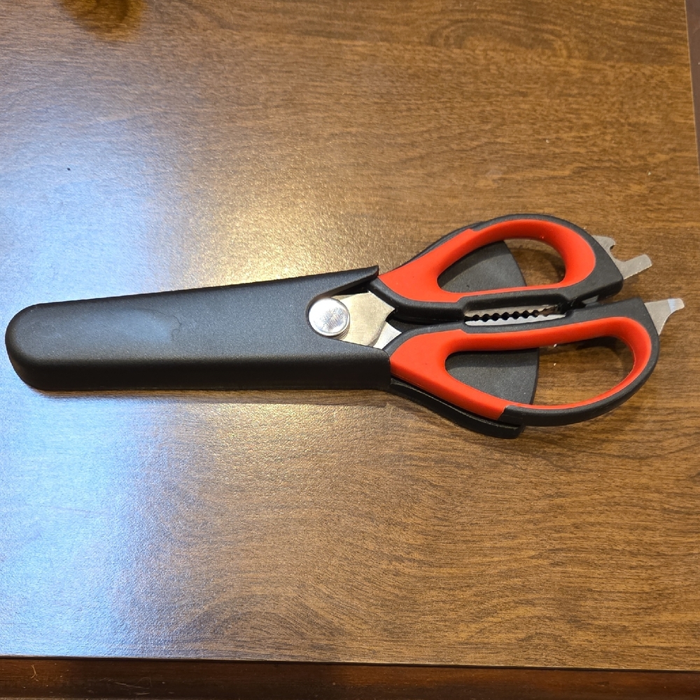 Multi-Purpose Red and Black Kitchen Scissors with Sheath